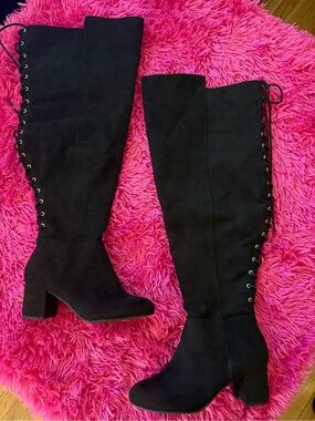 torrid Black Over-the-Knee Lace-Up Block Heel Boots